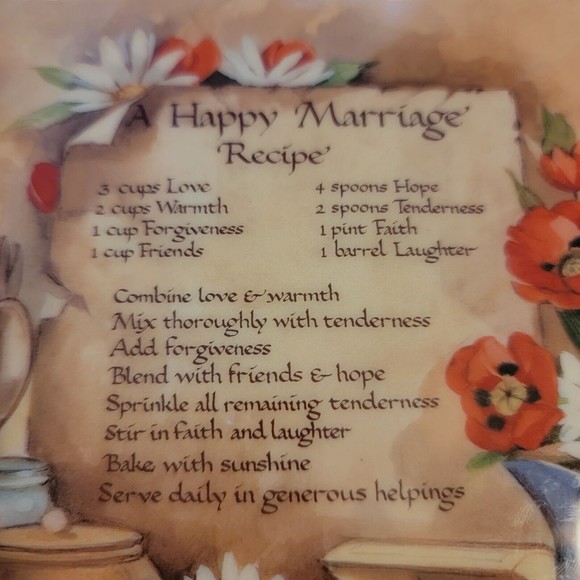 Vintage Wood Under Resin Wall Plaque/Sign A Happy Marriage Recipe Alan Grant - Picture 2 of 6